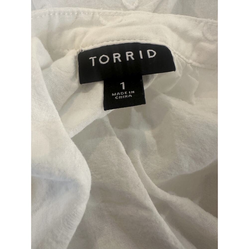 Torrid Cotton Clip Dot Collarless Lace Trim Long Sleeve Top White Plus Size 1 1X - Picture 7 of 9